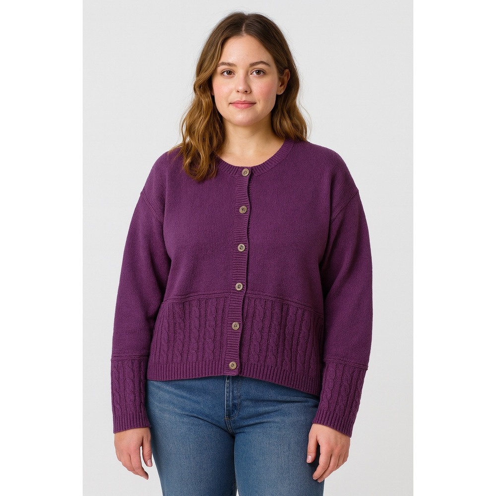 Christopher & Banks Vintage Sweater L Purple Long Sleeve Cable Knit Cardigan NWT